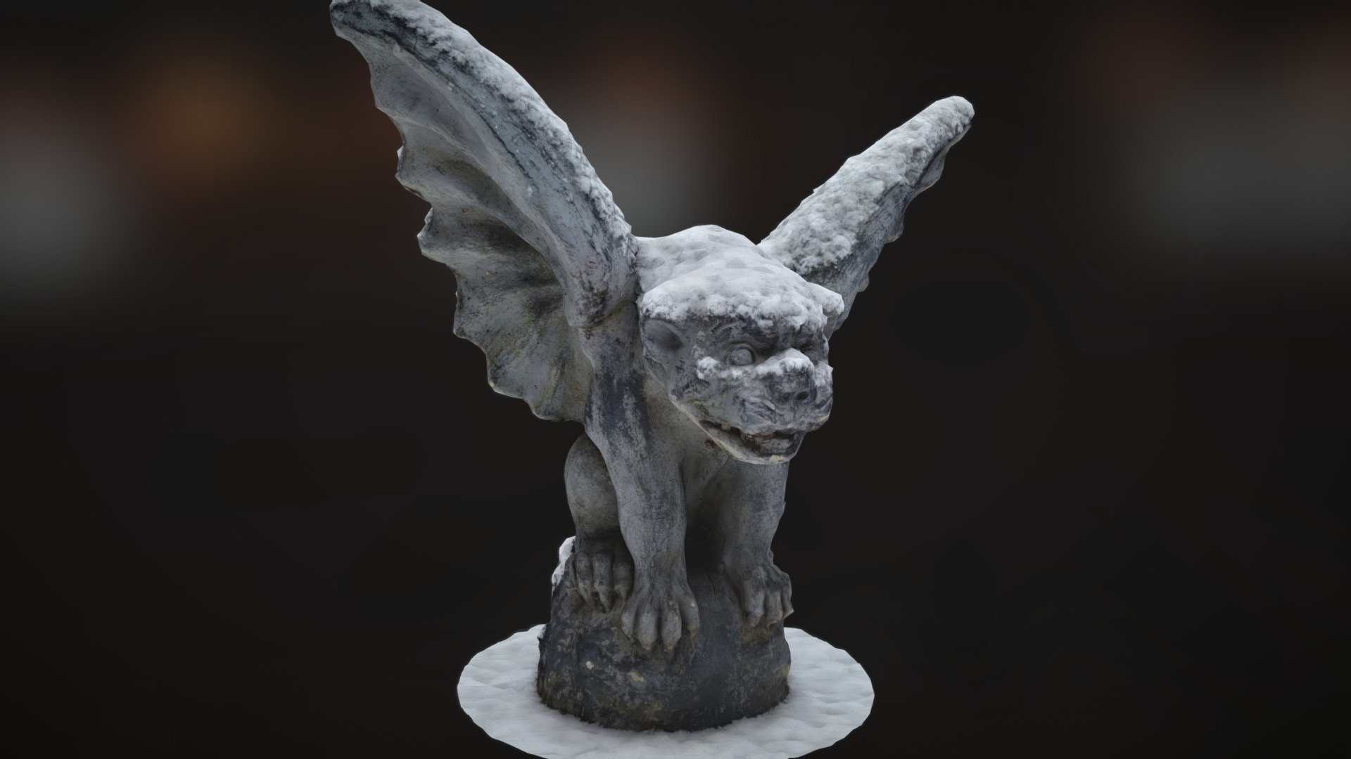 Snow-covered Gargoyle Statue