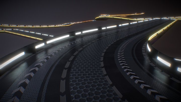 CyberRoad, Racing track, Arcade kart game asset 3D Model
