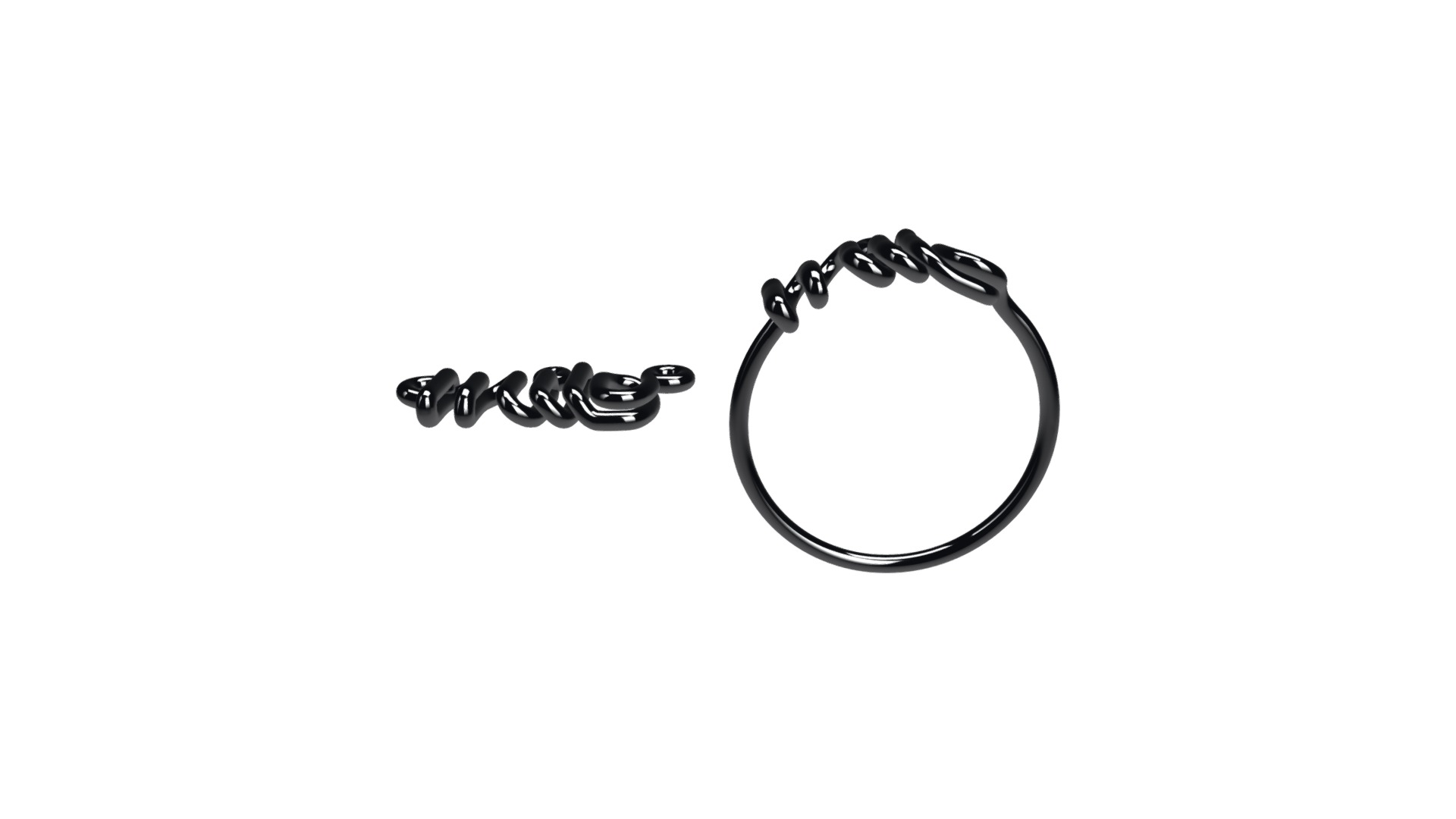 3D model Personalized Wire Name Ring and Necklace - This is a 3D model of the Personalized Wire Name Ring and Necklace. The 3D model is about shape, circle.