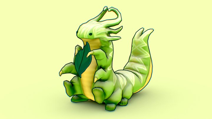 Stylized Dragon Headed Caterpillar 3D Model