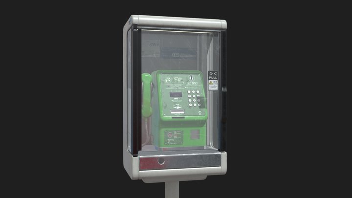 Japanese payphone and phone booth (公衆電話) 3D Model