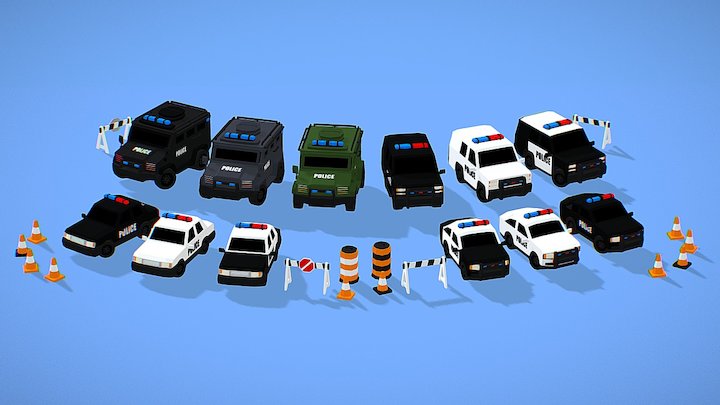 Low Poly Police Car Pack 3D Model