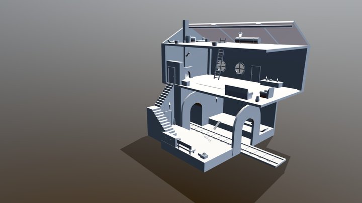 house with railway 3D Model
