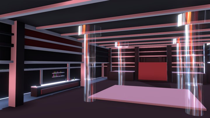 Nightclub stage with bar & stage tubes 3D Model