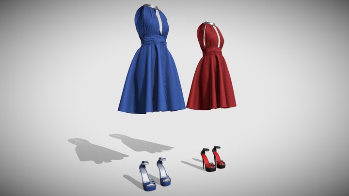 Party Dress & Shoes - gameready 3D Model