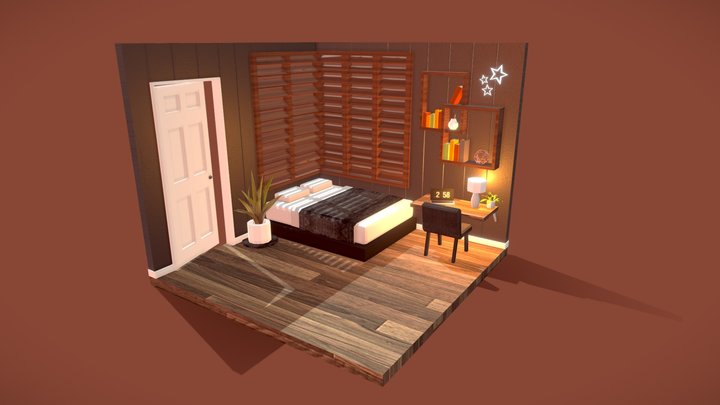 Low Poly Isometric Bedroom 3D Model