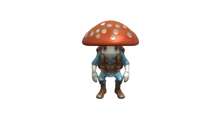 Humanoid mushroom with backpack and clothing 3D Model