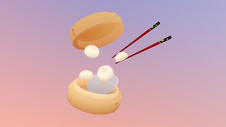 Dumplings Fresh from Steamer Basket 3D Model