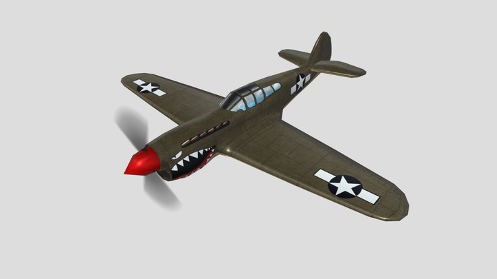 Curtiss P-40 Warhawk Warplane Low Poly Asset 3D Model