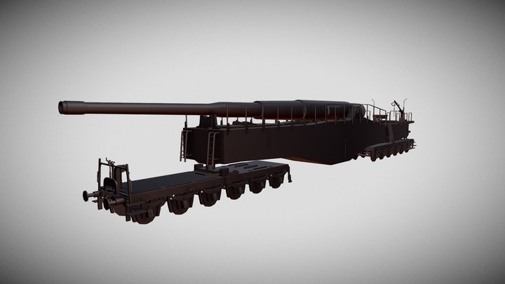 Railway Gun Howitzer 3D Model