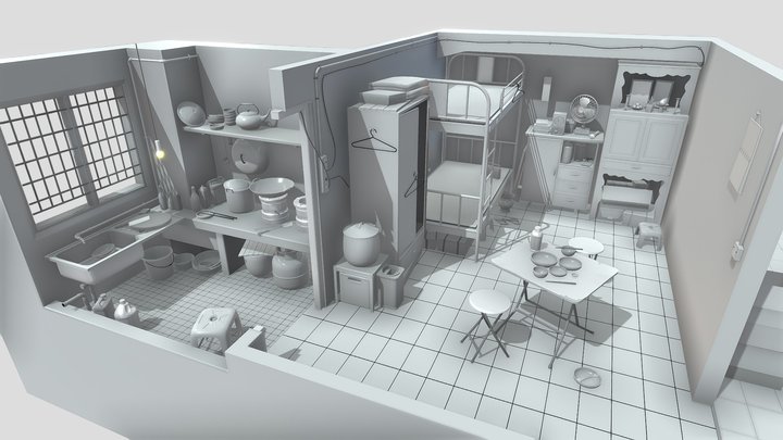 Stylized Japanese room scene 3D Model