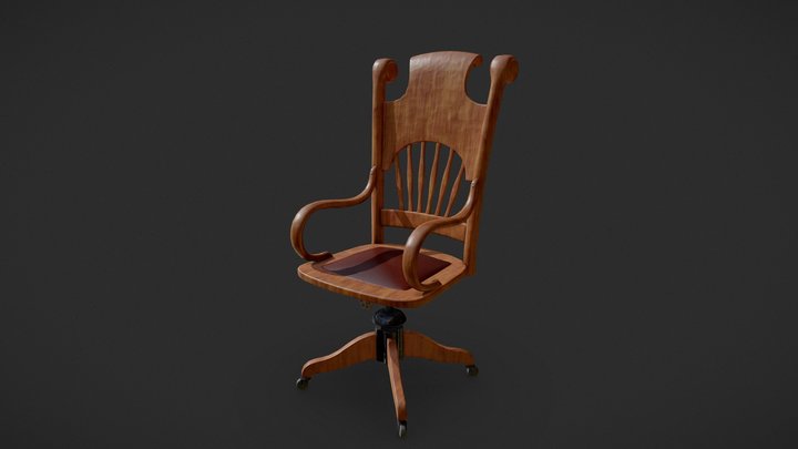 Old Wooden Swivel Chair 3D Model