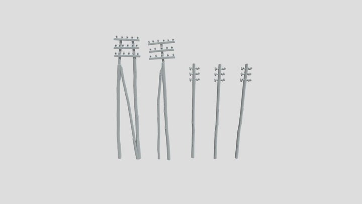 Row of wooden utility poles 3D Model