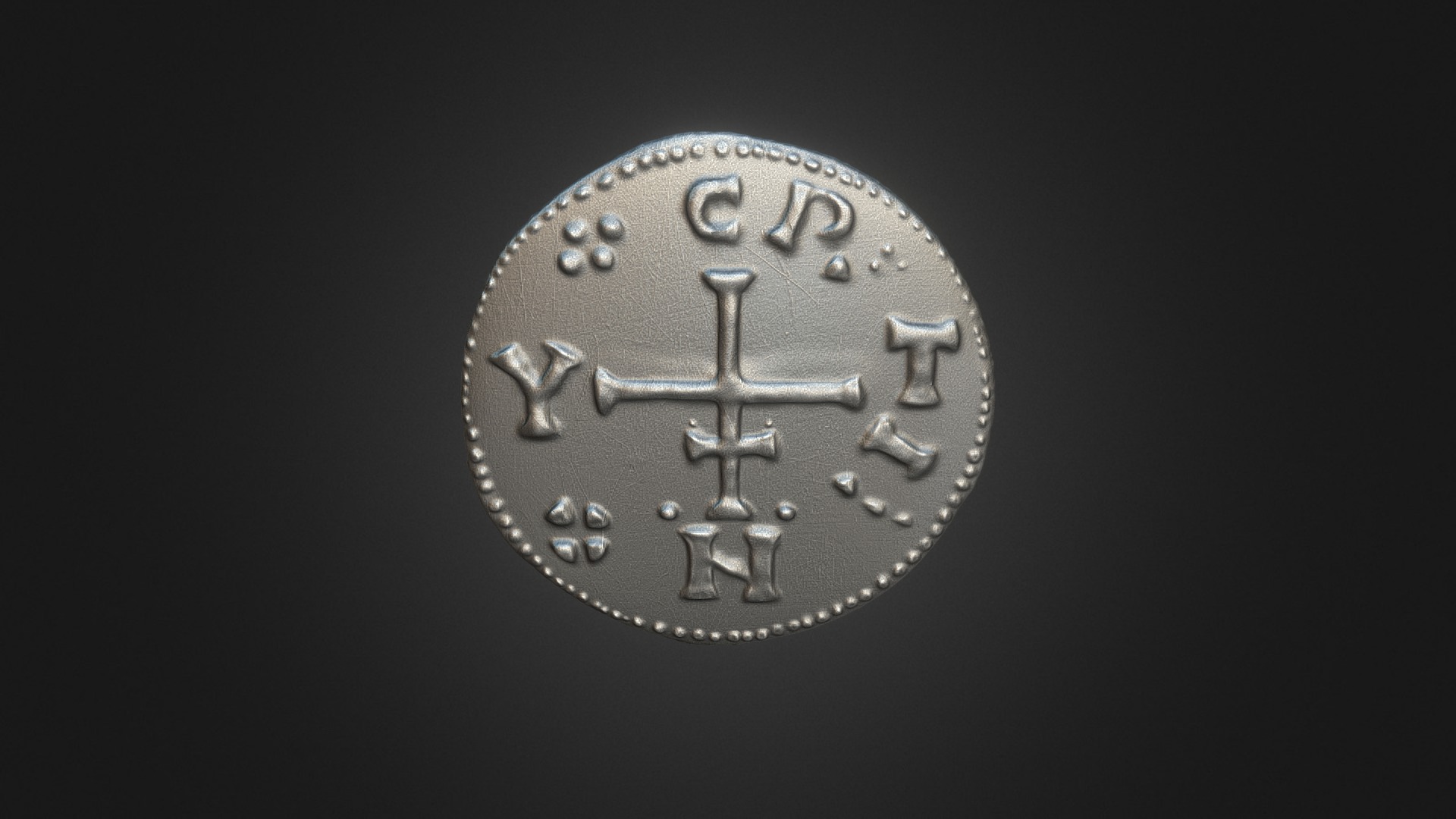 3D model Viking Coin 3 - This is a 3D model of the Viking Coin 3. The 3D model is about a silver coin with a black background.