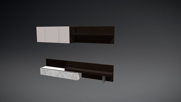 Marble and Dark Wood Living Room Furniture 3D Model
