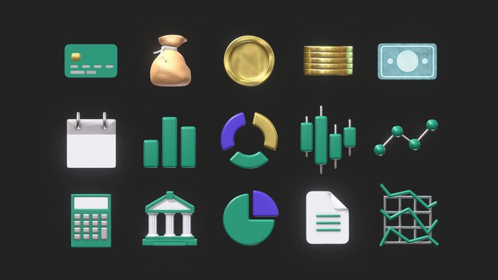 Financial 3D Icons Collection 🪙 3D Model