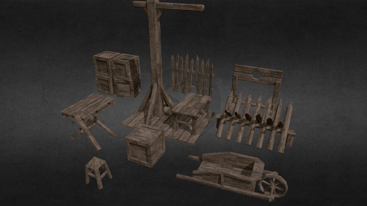 a set of wooden furniture 3D Model