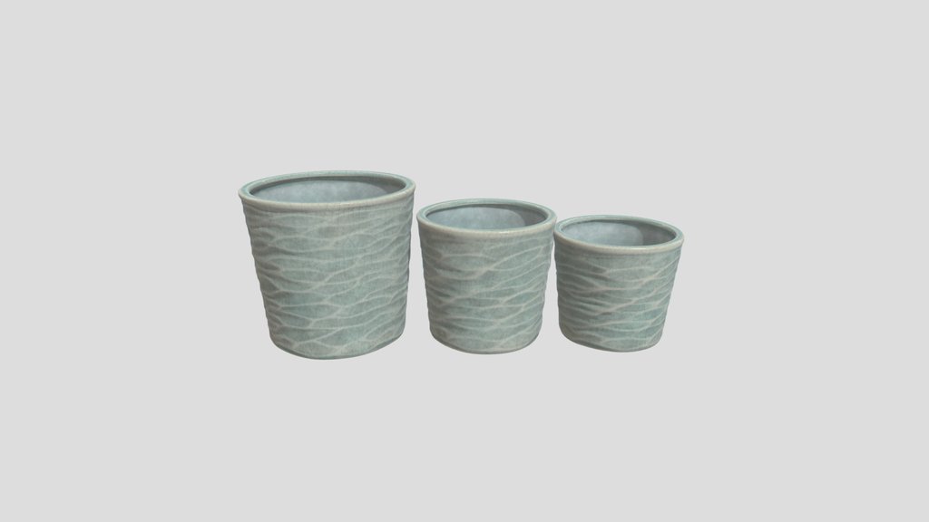 Set Of 3 Ocean Glazed Ceramic Planters