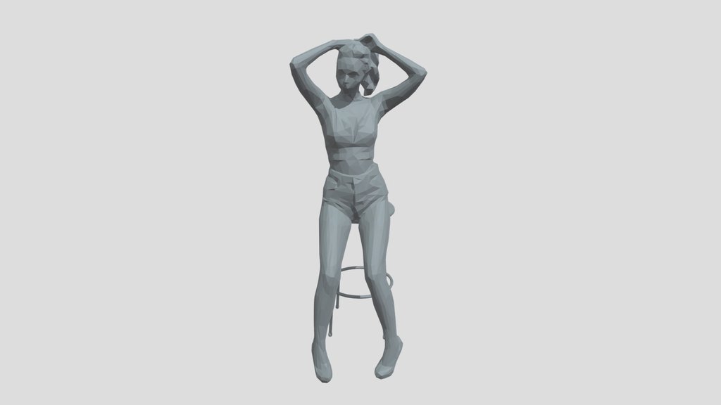 Lowpoly Female Leaning On A Stool