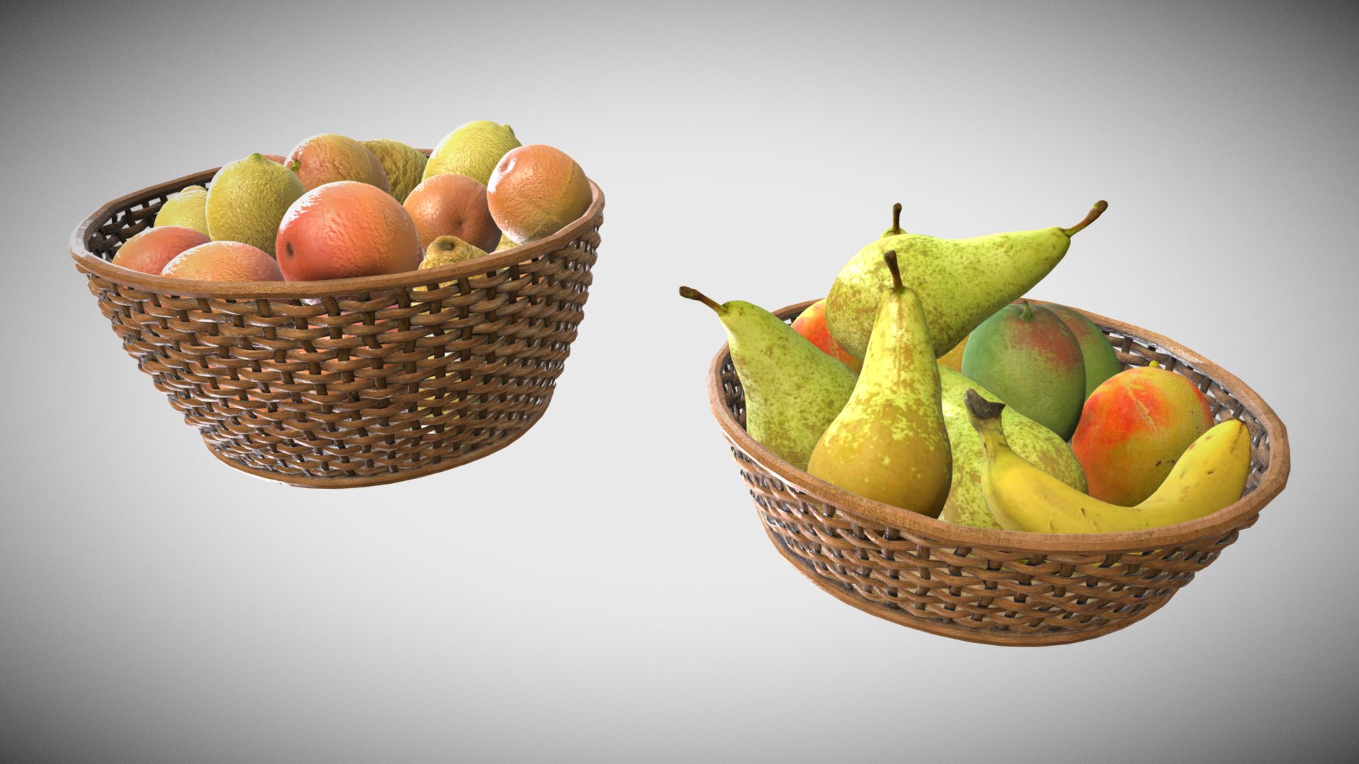 3D model Double Fruit Basket - This is a 3D model of the Double Fruit Basket. The 3D model is about a basket of fruits.