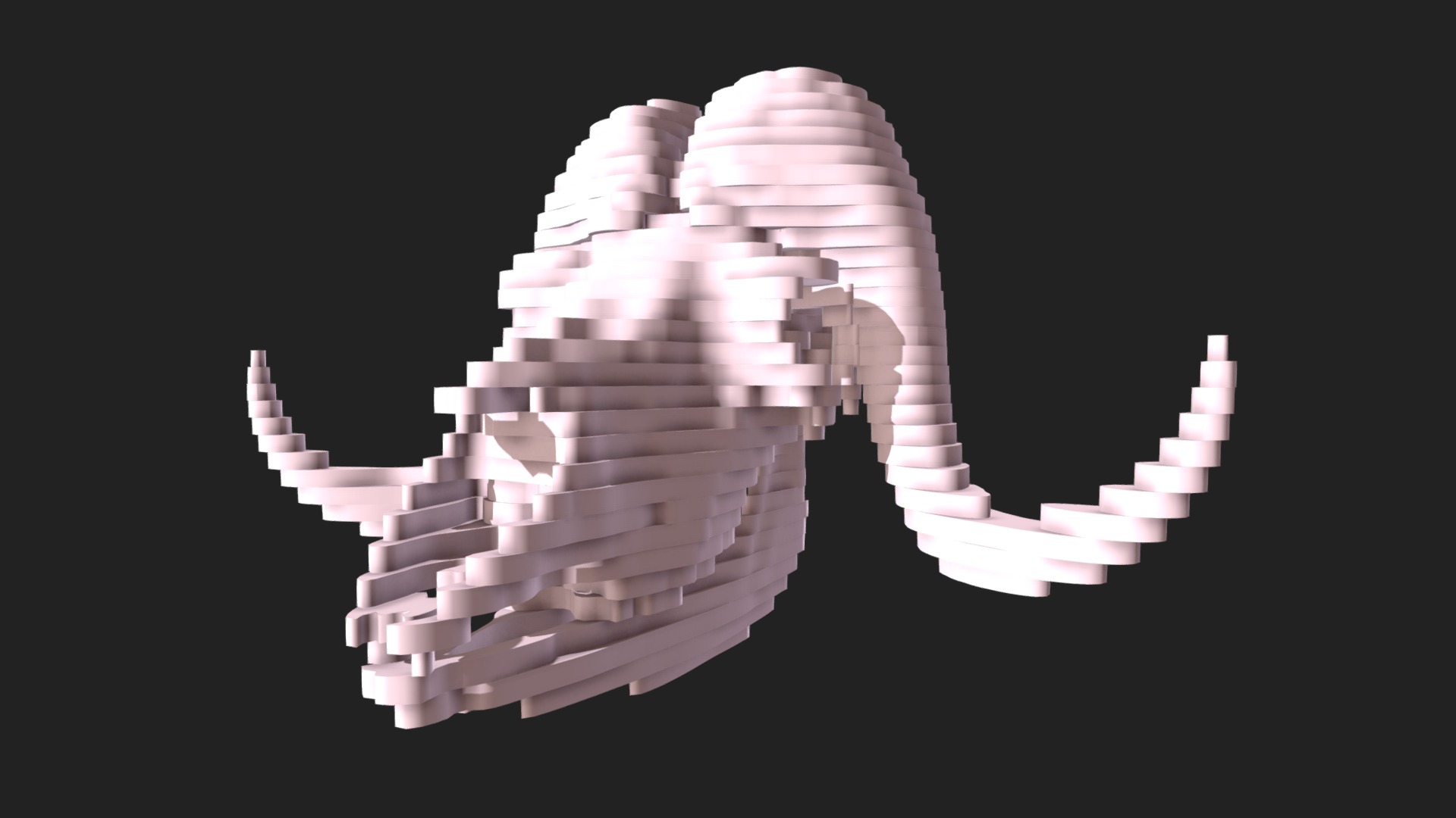 3D model Stacked Muskox Skull - This is a 3D model of the Stacked Muskox Skull. The 3D model is about a white and pink object.