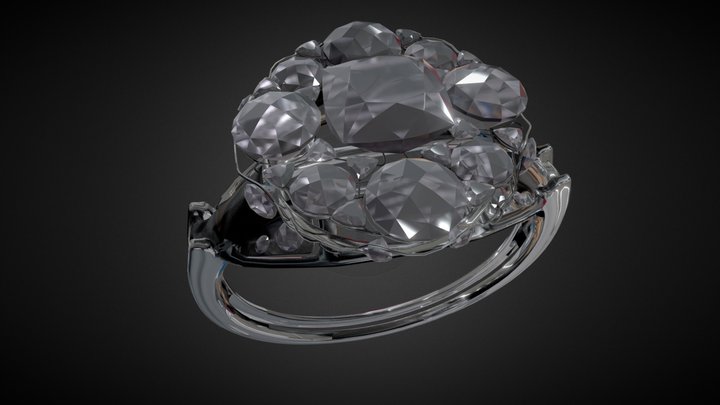 Silver ring with diamonds 3D Model