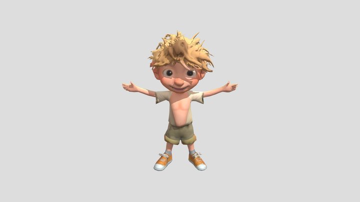 Playful Kid in Khaki Shorts 3D Model