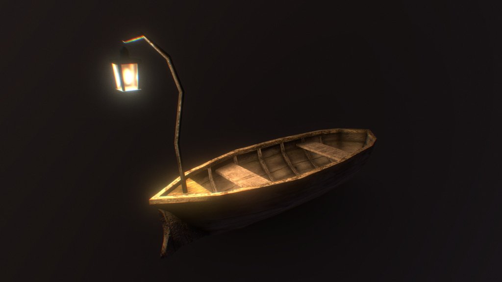 Victorian Row Boat & Lamp - Low Poly