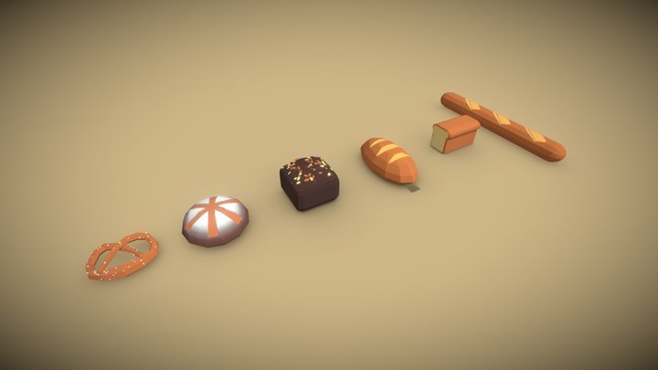 Lowpoly Bread Collection 3D Model