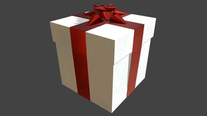Gift box with star ribbon bow 3D Model