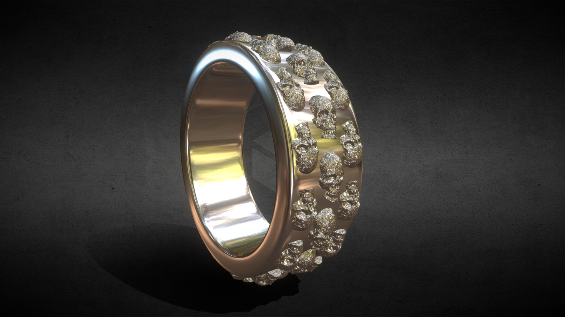 3D model Jewelry Skulls Ring - This is a 3D model of the Jewelry Skulls Ring. The 3D model is about a gold ring with diamonds.