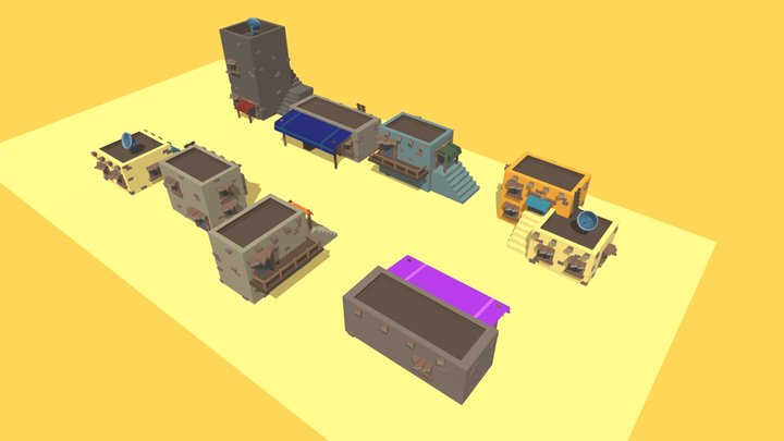 Low Poly Desert Houses 3D Model