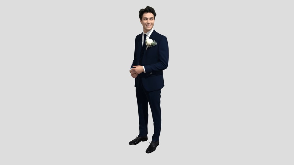 Groom in Navy Suit with White Rose Boutonniere