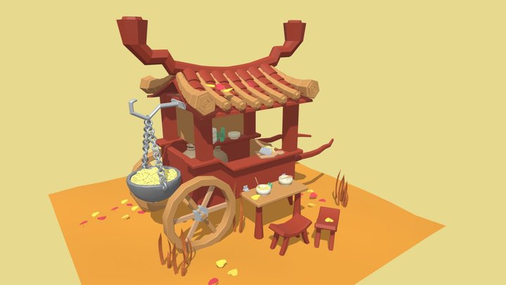 Chinese food truck with ramen 3D Model