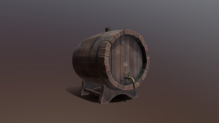 Old Wine Barrel 3D Model
