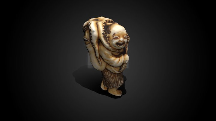 Netsuke - fisherman and octopus by Kosen – Gratis 3D-model STL