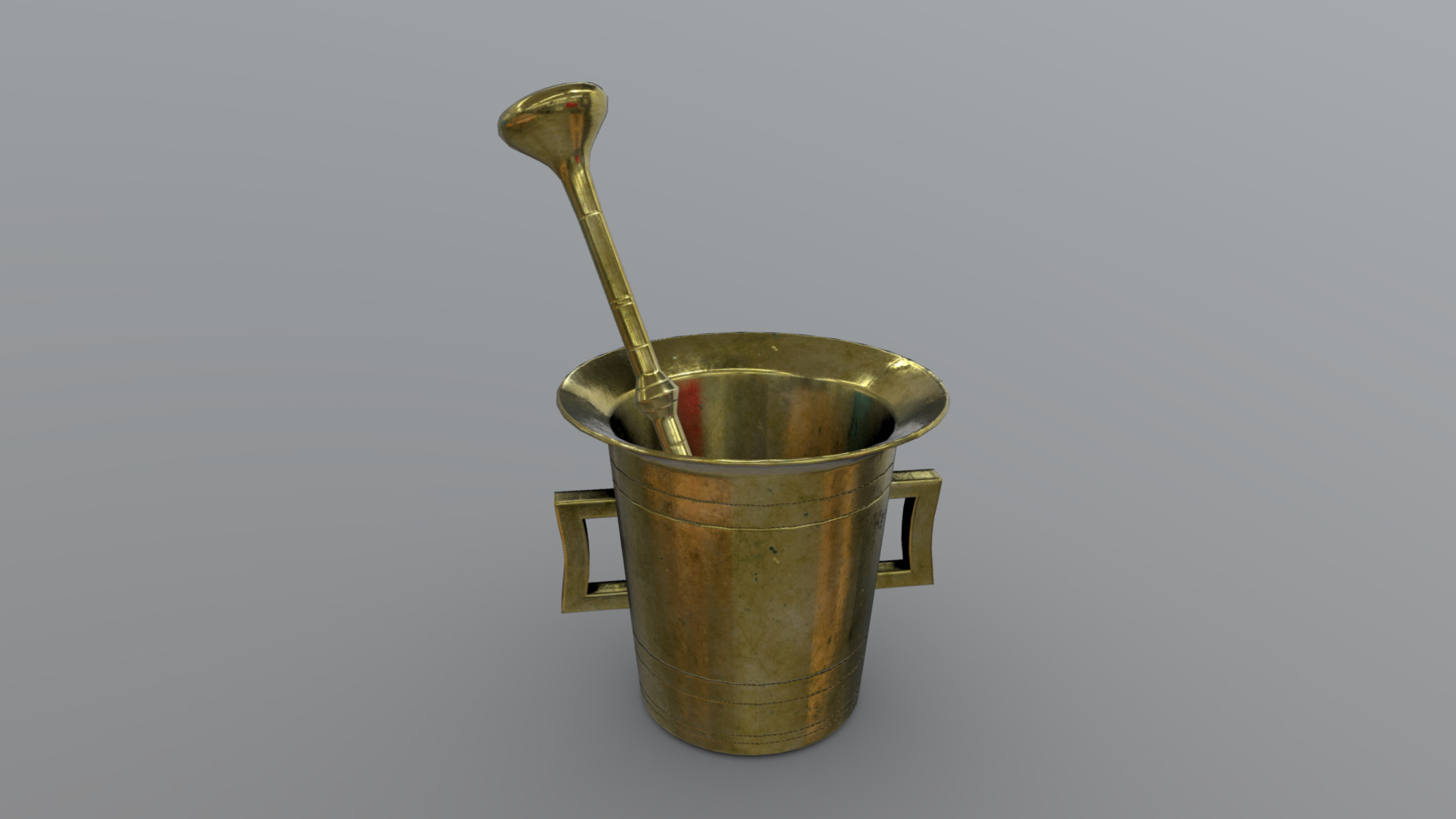 3D model Mortar And Pestle 3 - This is a 3D model of the Mortar And Pestle 3. The 3D model is about a metal bucket with a handle.