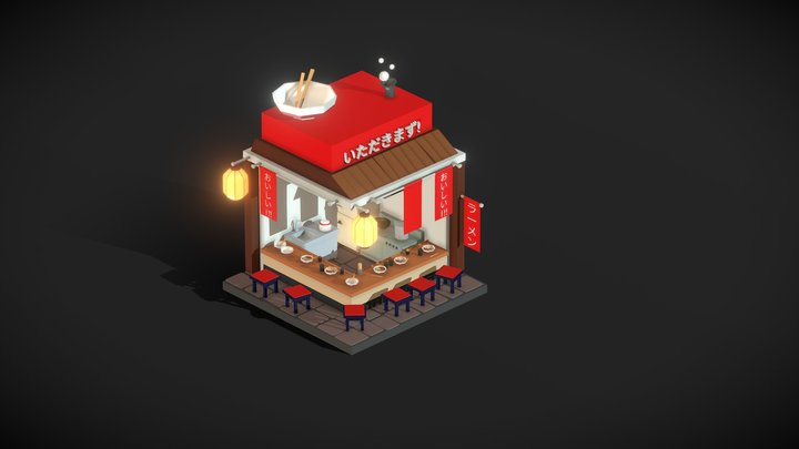 Stylized Japanese Ramen Street Food Stal 3D Model