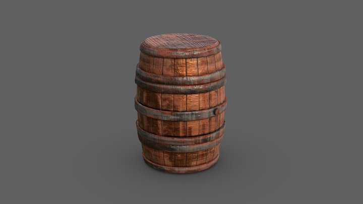 Worn Wooden Barrel 3D Model