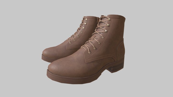 Brown Leather Ankle Boots 3D Model