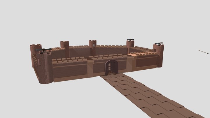 Fantasy Castle Walls with Ballista 3D Model