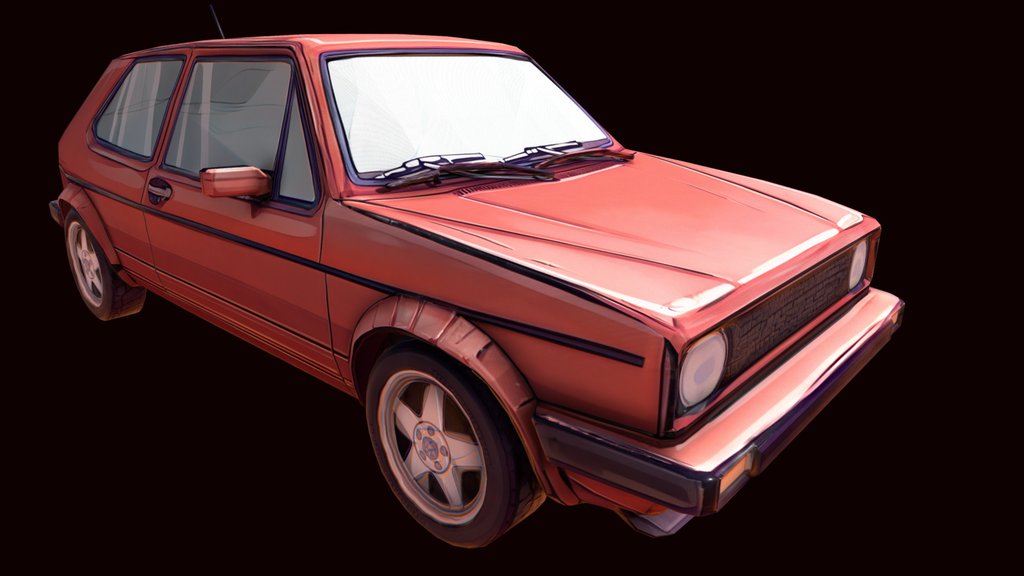 Red Cartoon Car - Cel Shaded Comic Style Vehicle