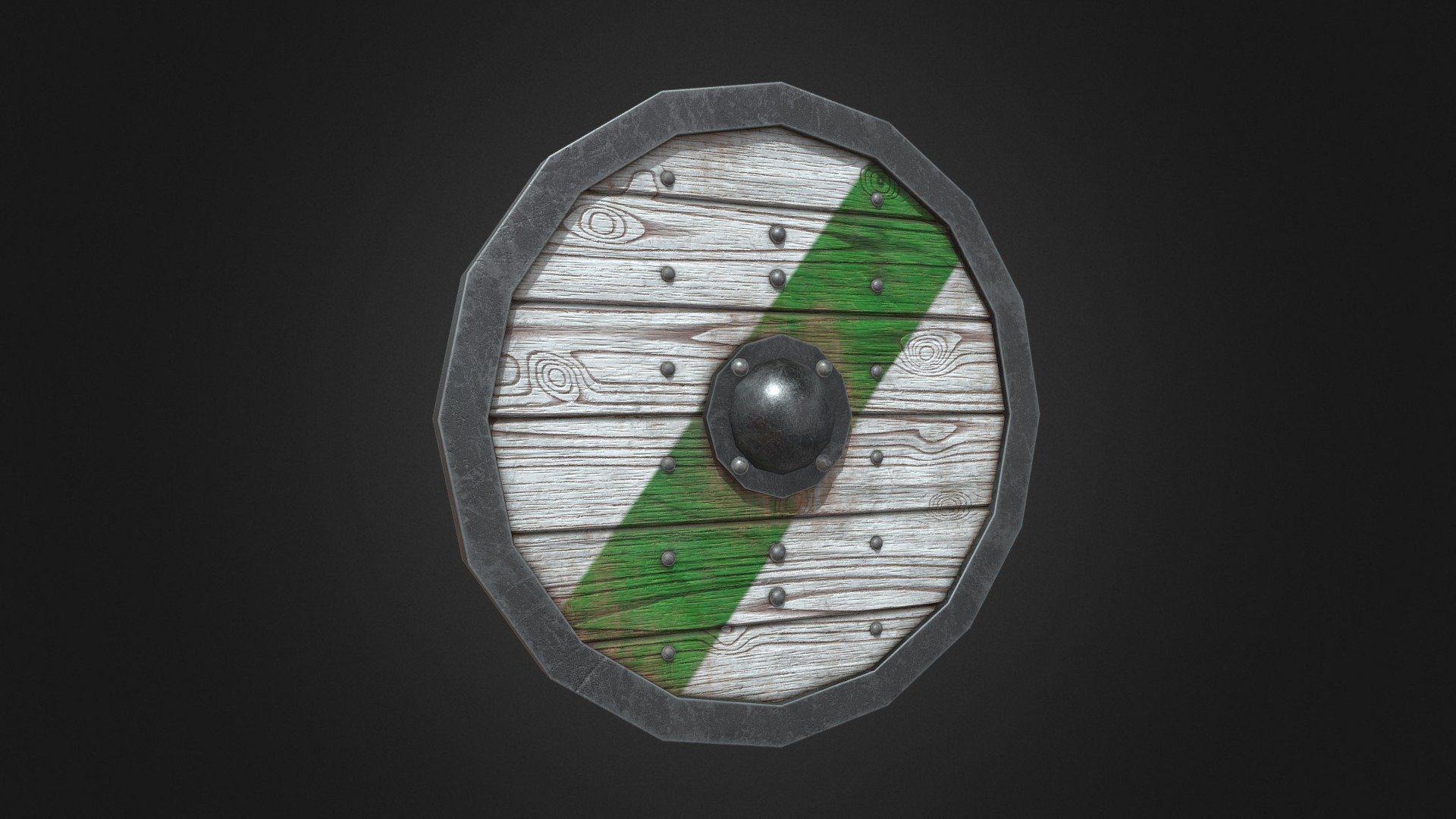 Medieval Round Shield With Green Strip