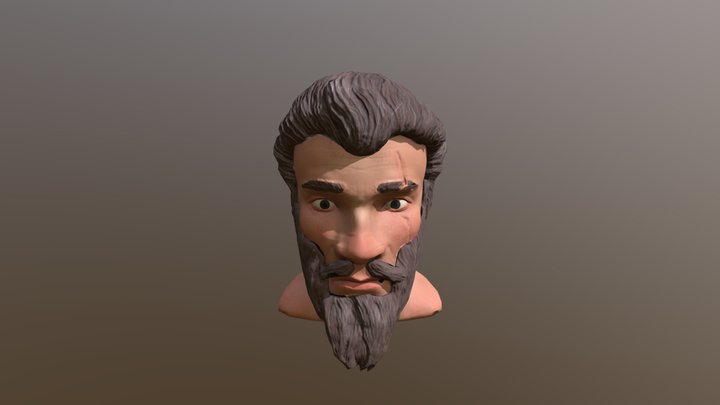 Stone Age Man Head Bust 3D Model