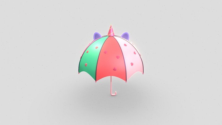 Rainbow Unicorn Umbrella v.2 3D Model