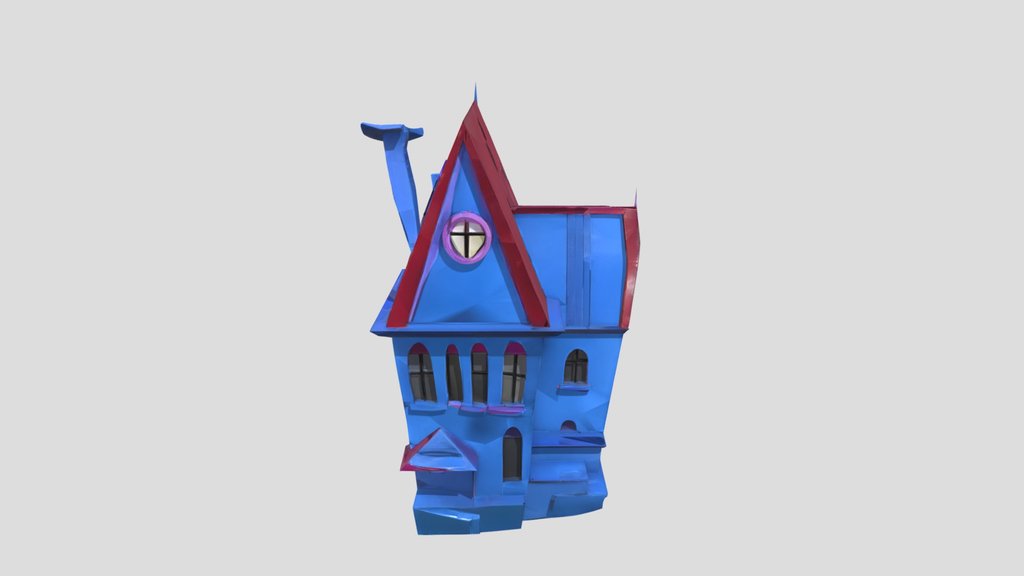 Cartoon-style tilted house