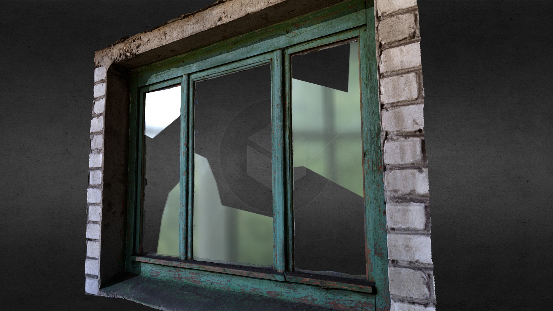 3D model Green Wooden Window - This is a 3D model of the Green Wooden Window. The 3D model is about a window with a reflection of a building in it.