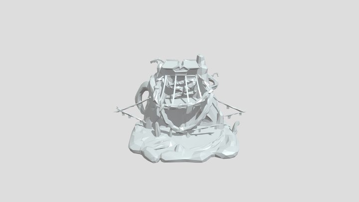 Shrine-like temple chained to a rocky mound 3D Model