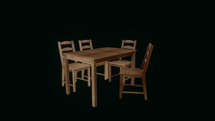 Wooden table and chairs 3D Model