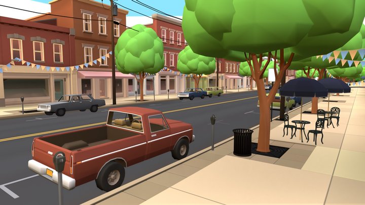 Modular VR Main Street 3D Model